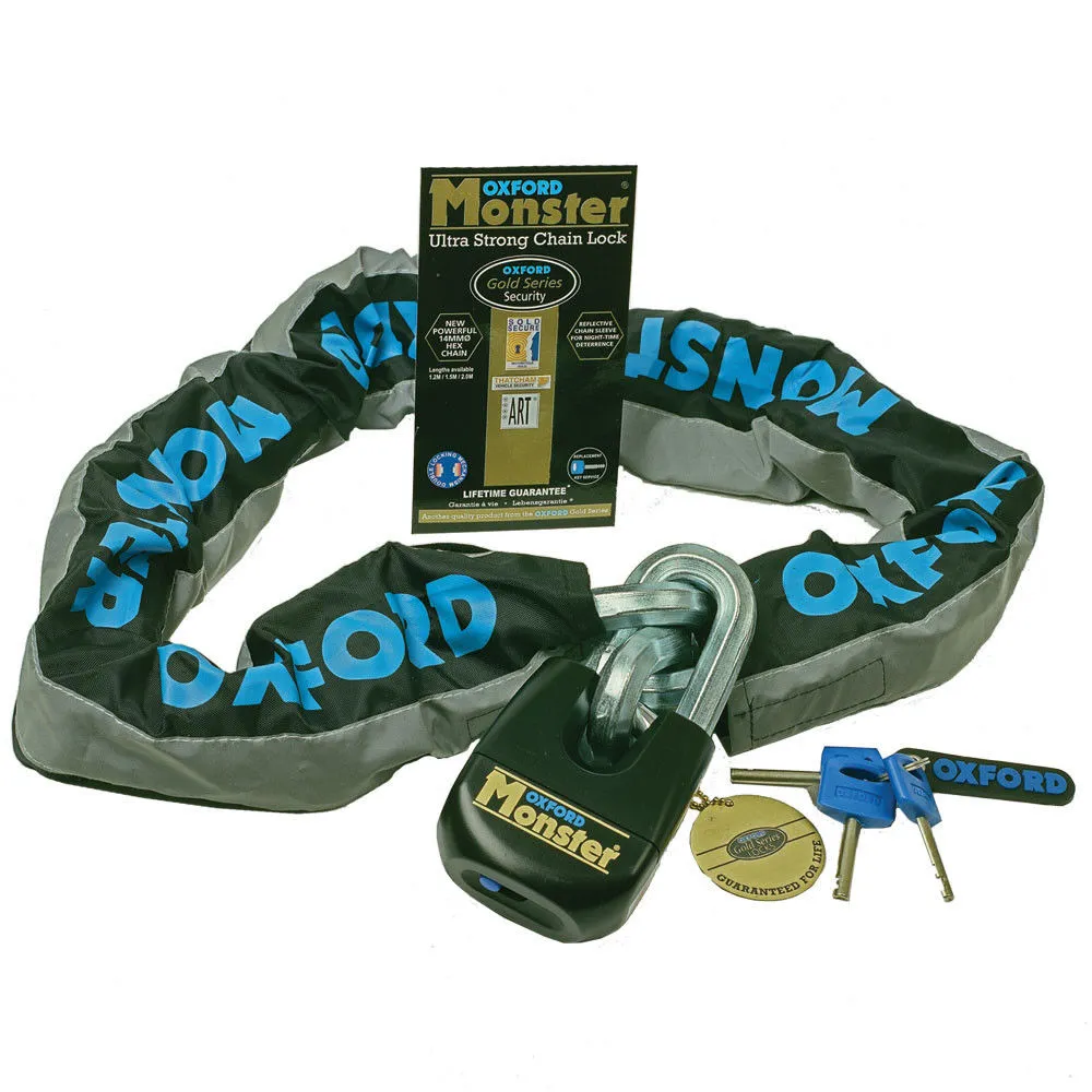 Oxford OF18 Monster Ultra Strong Chain And Padlock - 2m 3 Oxford OF18 Monster Ultra Strong Chain And Padlock - 2m