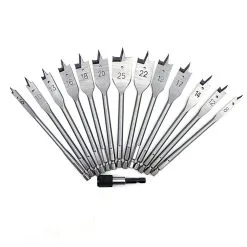 13 Piece Flat Wood Drill Bit Set With Quick Change Adaptor