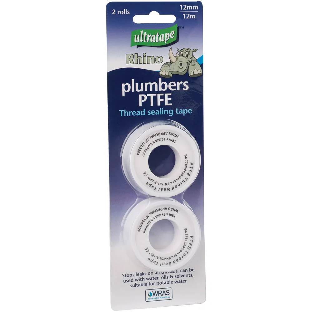 Ultratape Rhino Plumbers PTFE Tape, 12mm X 12m 2 Pack 3 Ultratape Rhino Plumbers PTFE Tape, 12mm X 12m 2 Pack